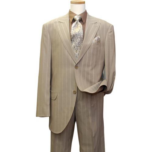 Azione by Zanetti Taupe With Dark Taupe Pinstripes Super 120's Wool Suit BL40956